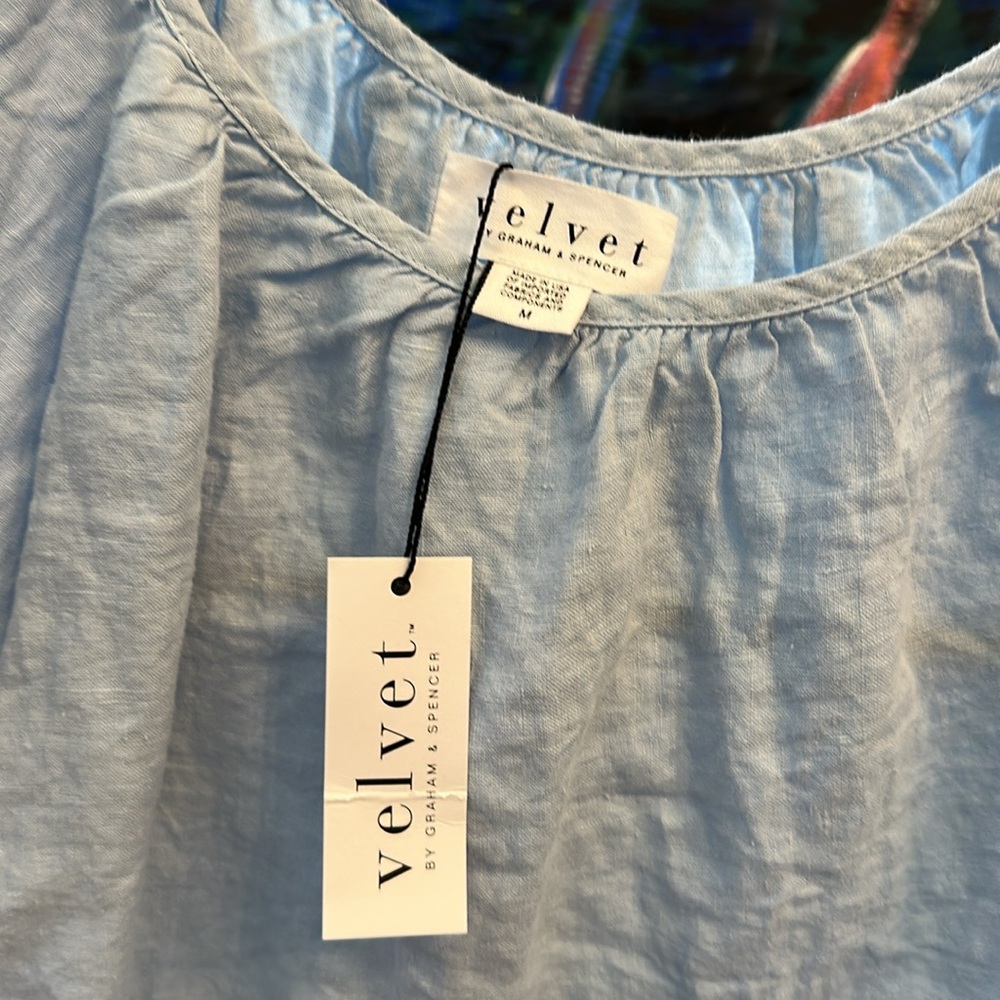 Velvet Linen Blouse in pale blue medium